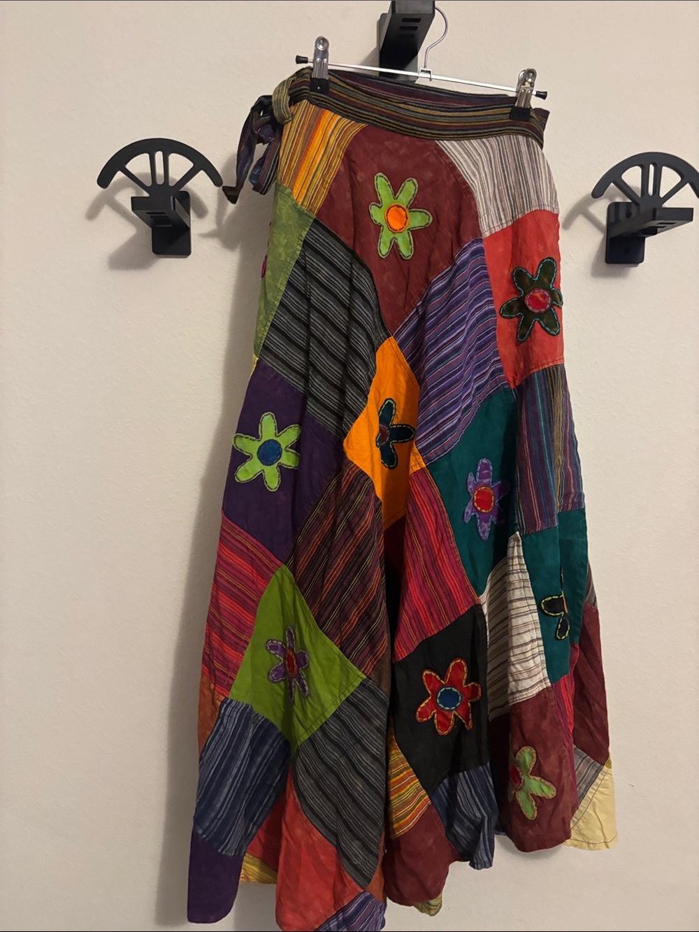 Bohemian Patchwork Floral Wrap Maxi Skirt - Multicolor